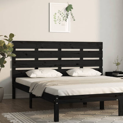 Testiera per Letto Nera 150x3x80 cm in Legno Massello di Pino