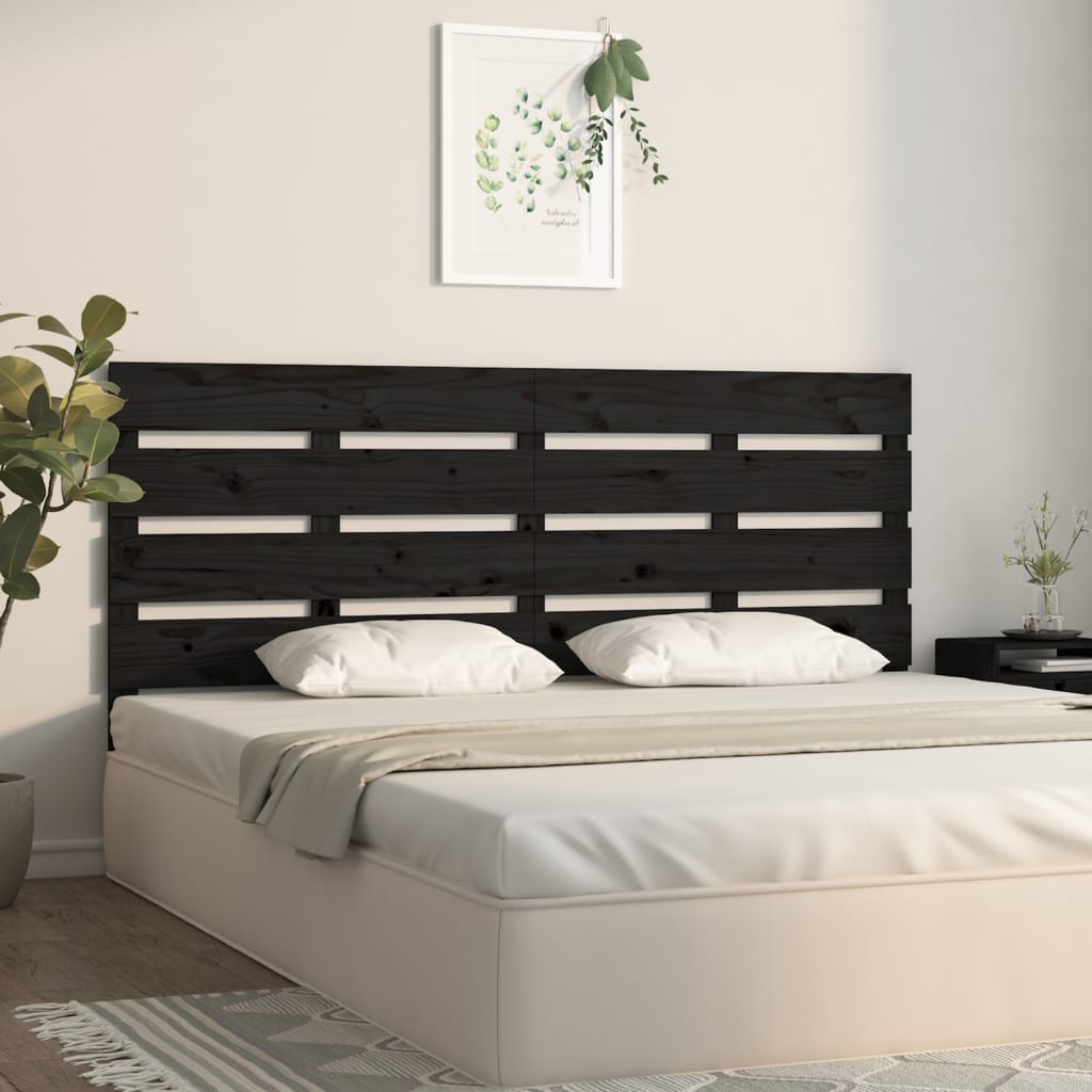 Testiera per Letto Nera 180x3x80 cm in Legno Massello di Pino