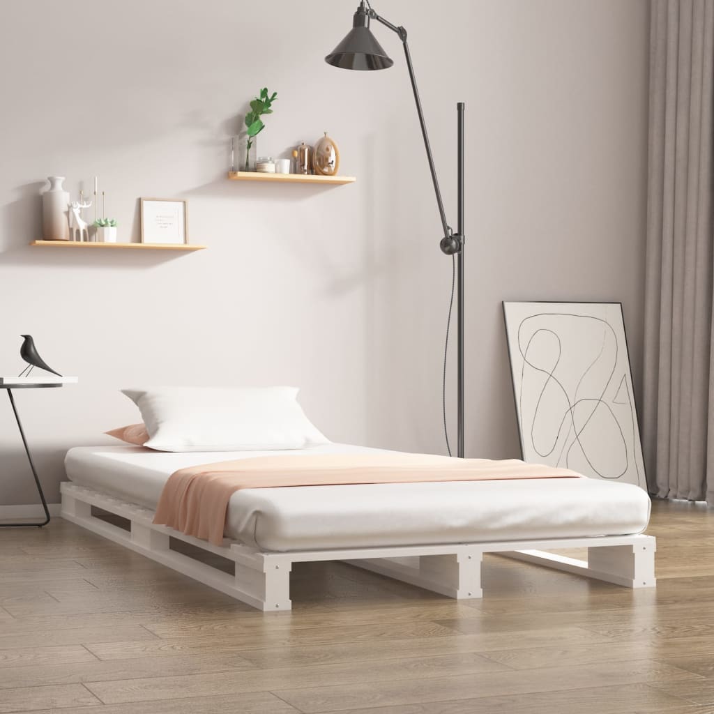 Letto a Pallet Bianco 90x200 cm in Legno Massello di Pino