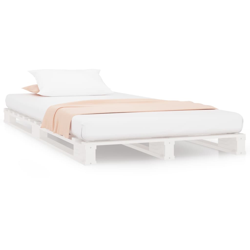 Letto a Pallet Bianco 100x200 cm in Legno Massello di Pino