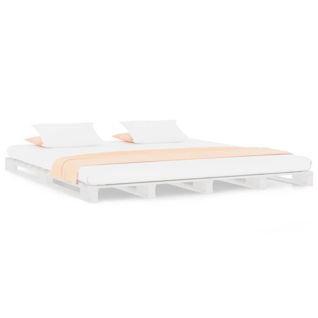 Letto a Pallet Bianco 140x200 cm in Legno Massello di Pino