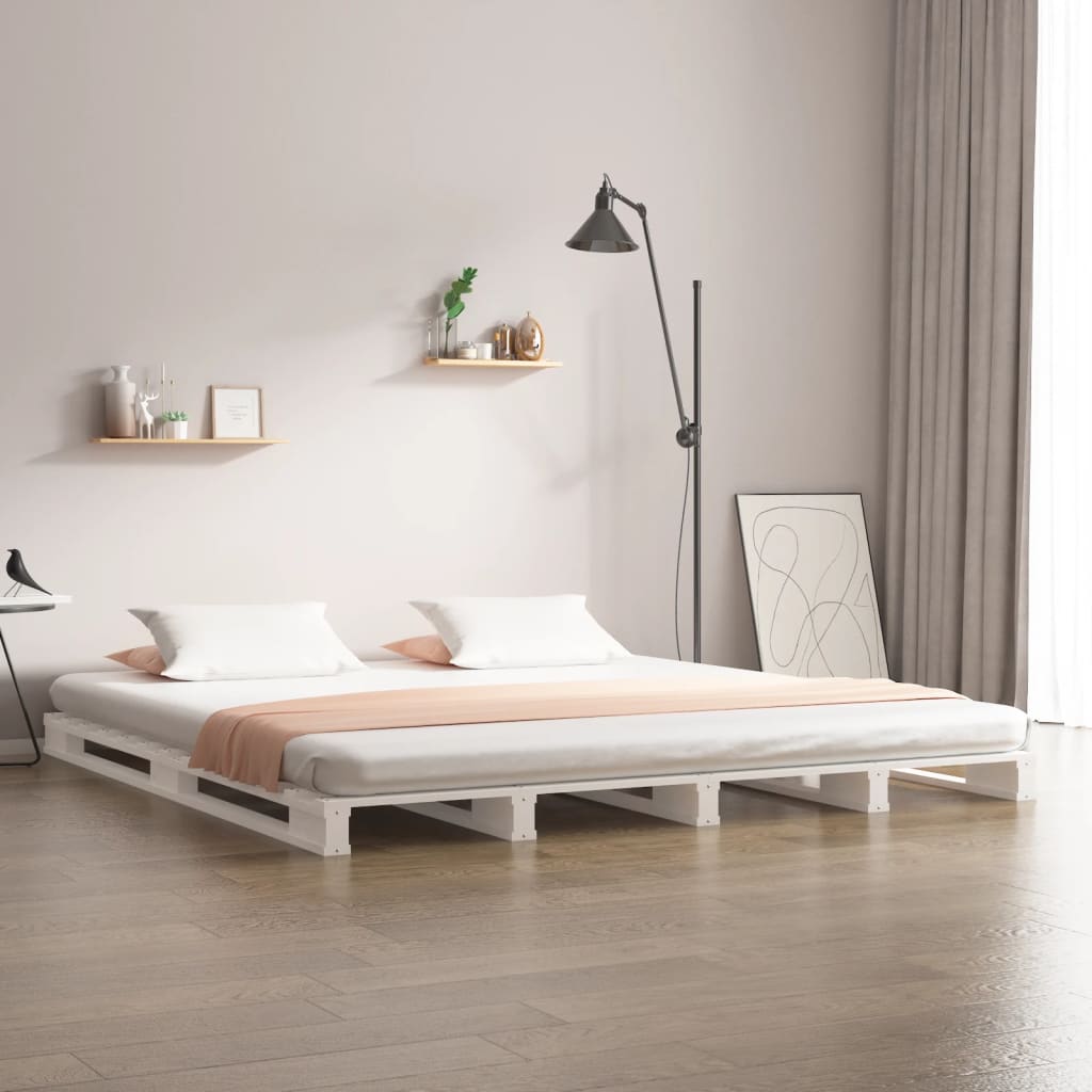 Letto a Pallet Bianco 140x200 cm in Legno Massello di Pino