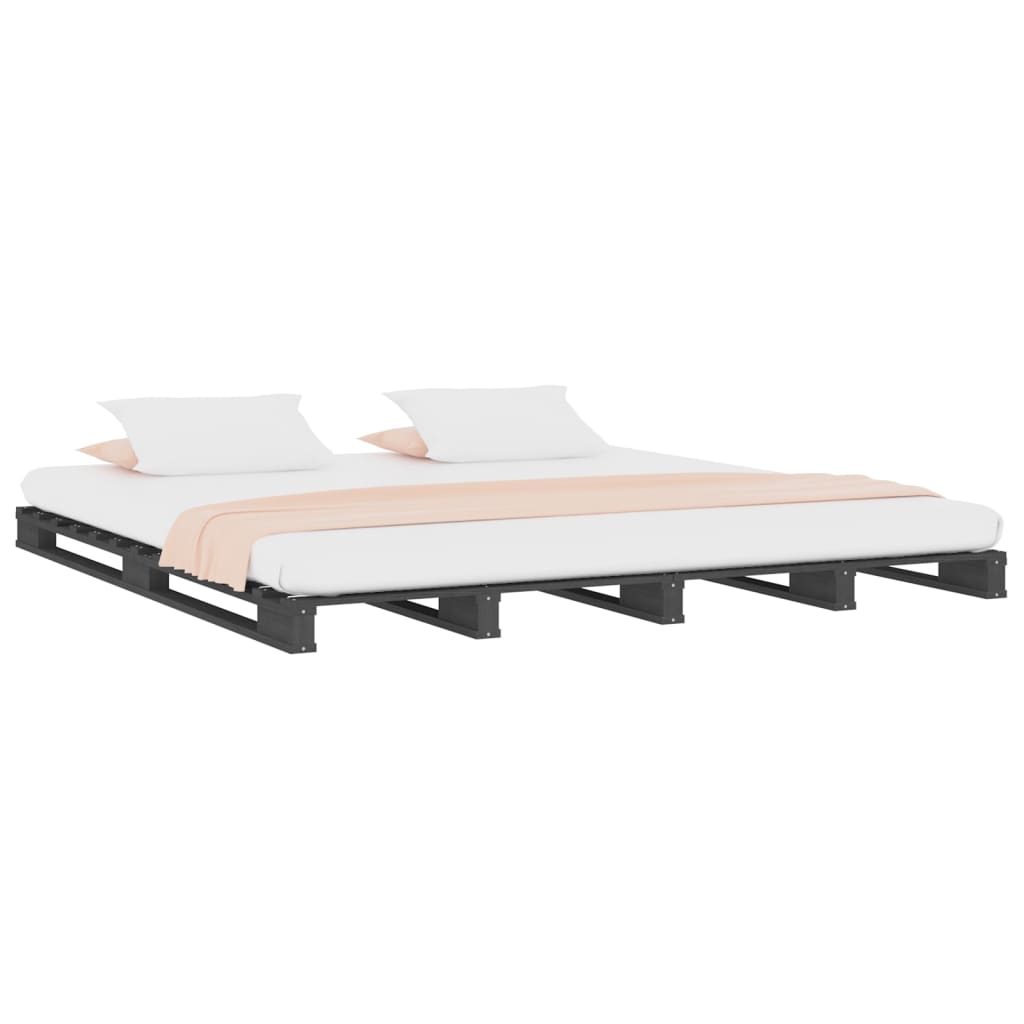 Letto a Pallet Grigio 150x200 cm Massello di Pino 5FT King Size