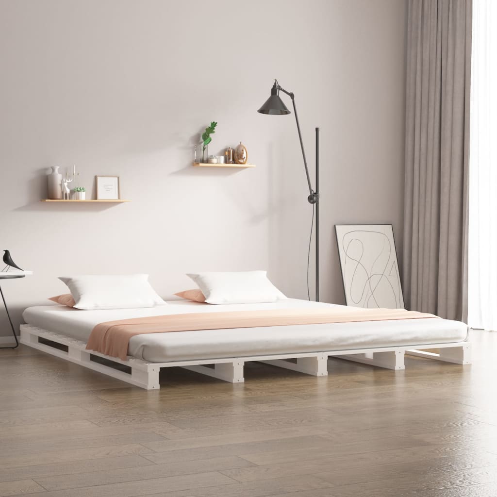 Letto a Pallet Bianco 180x200 cm Super King in Legno Massello