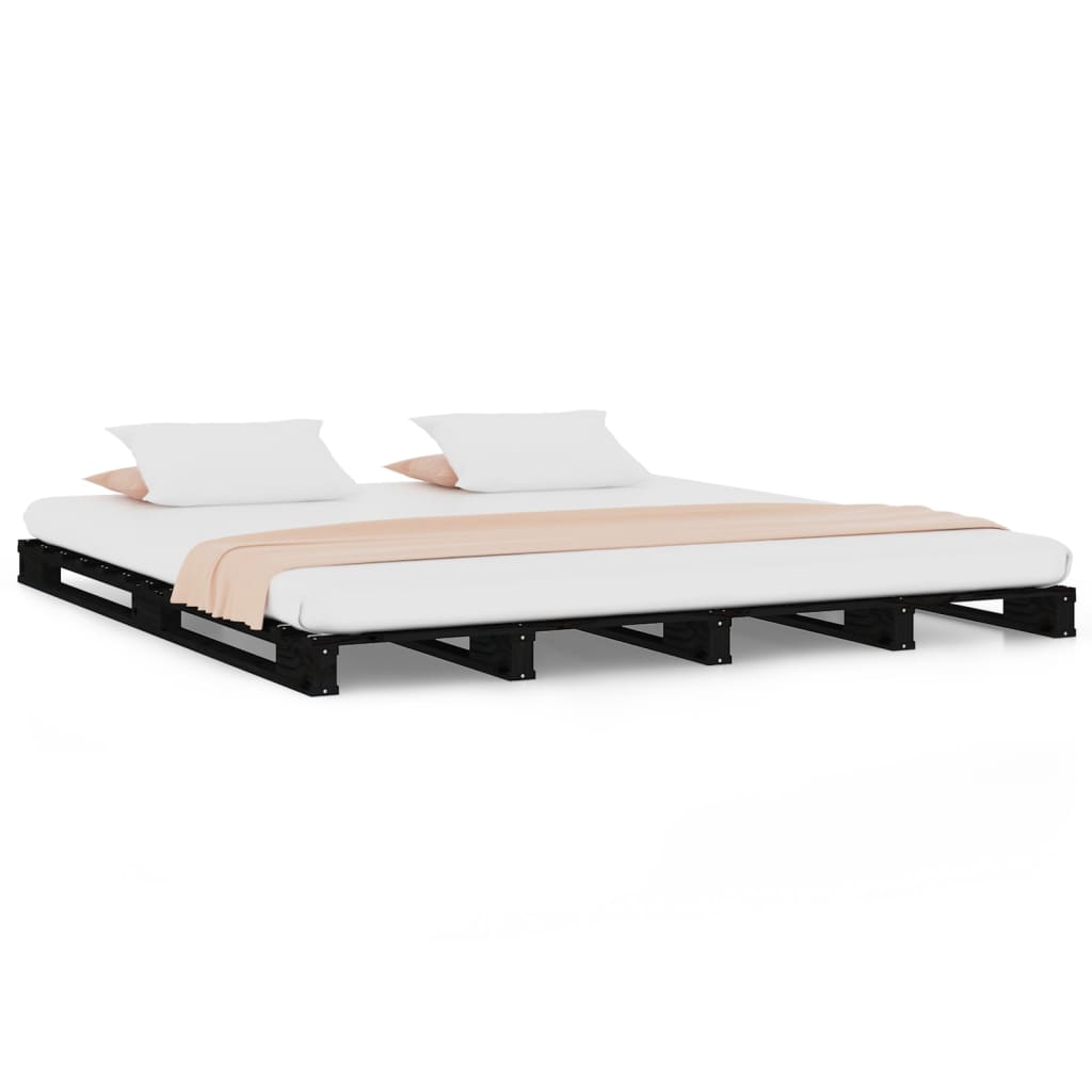 Letto a Pallet Nero 180x200 cm Super King in Legno Massello