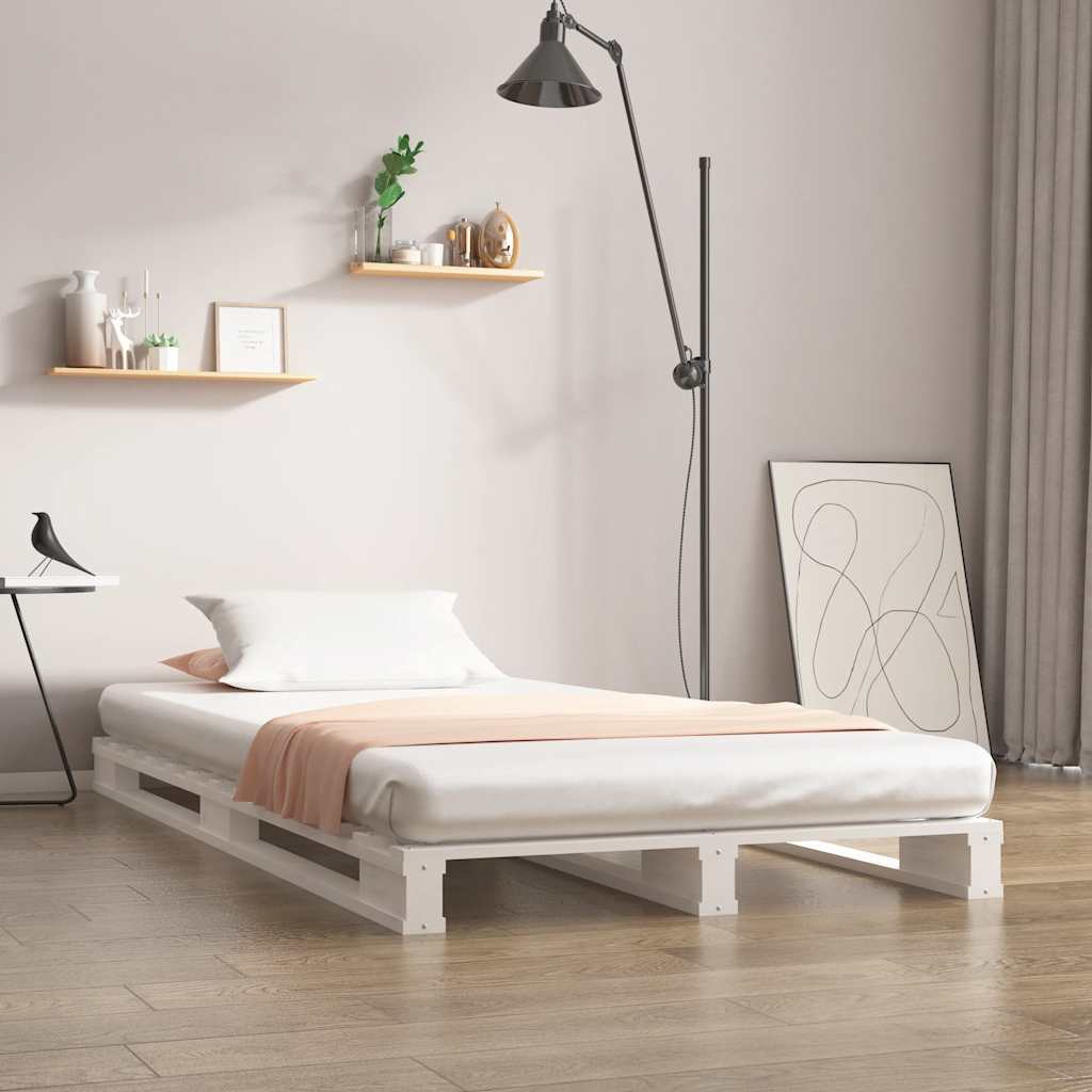 Letto a Pallet Bianco 90x190 cm Single Legno Massello di Pino