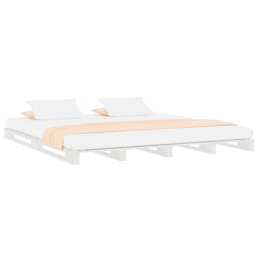 Letto a Pallet Bianco 135x190 cm Double Legno Massello di Pino