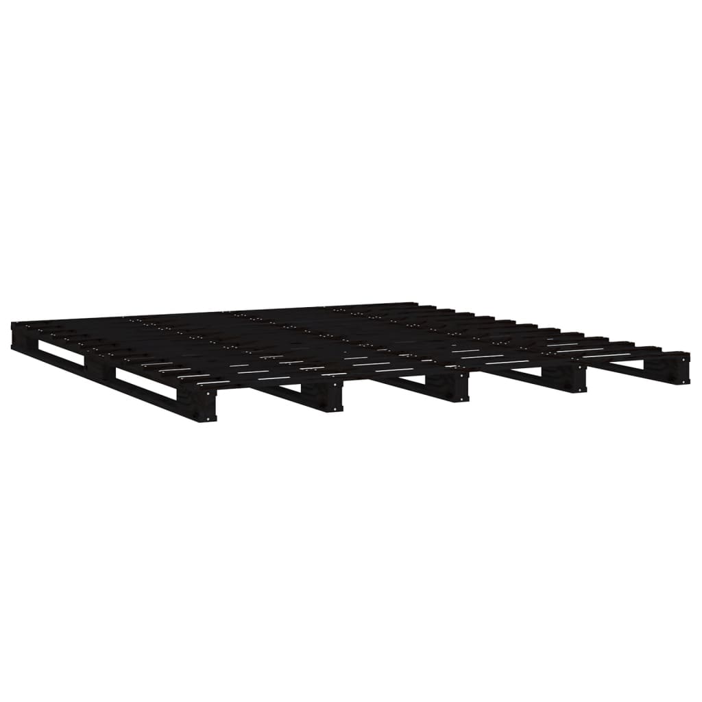 Letto a Pallet Nero 135x190 cm Double Legno Massello di Pino
