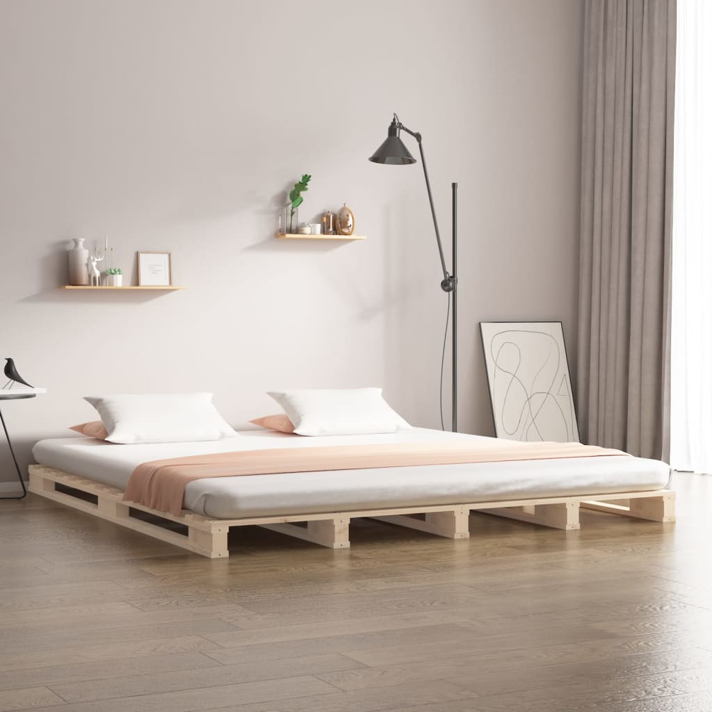 Letto a Pallet 140x190 cm in Legno Massello di Pino