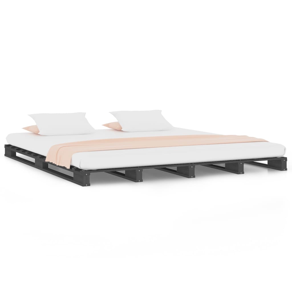 Letto a Pallet Grigio 140x190 cm in Legno Massello di Pino