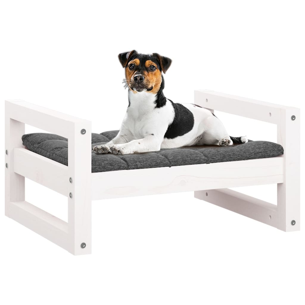 Cuccia per Cani Bianca 55,5x45,5x28cm in Legno Massello di Pino