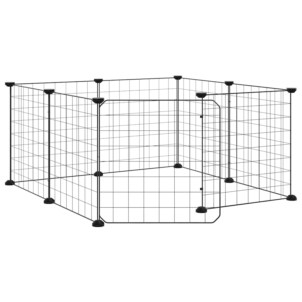 Gabbia per animali domestici a 8 pannelli con porta nera 35x35 cm in acciaio