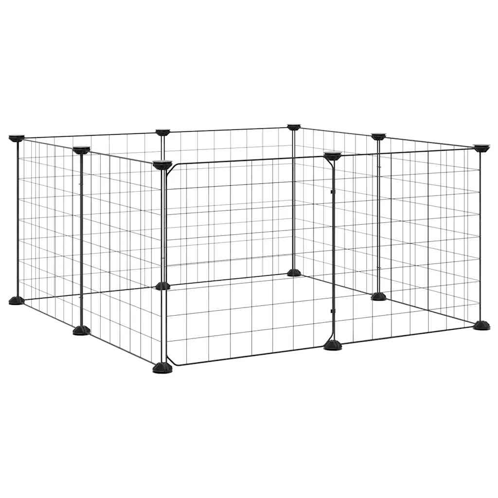 Gabbia per animali domestici a 8 pannelli con porta nera 35x35 cm in acciaio