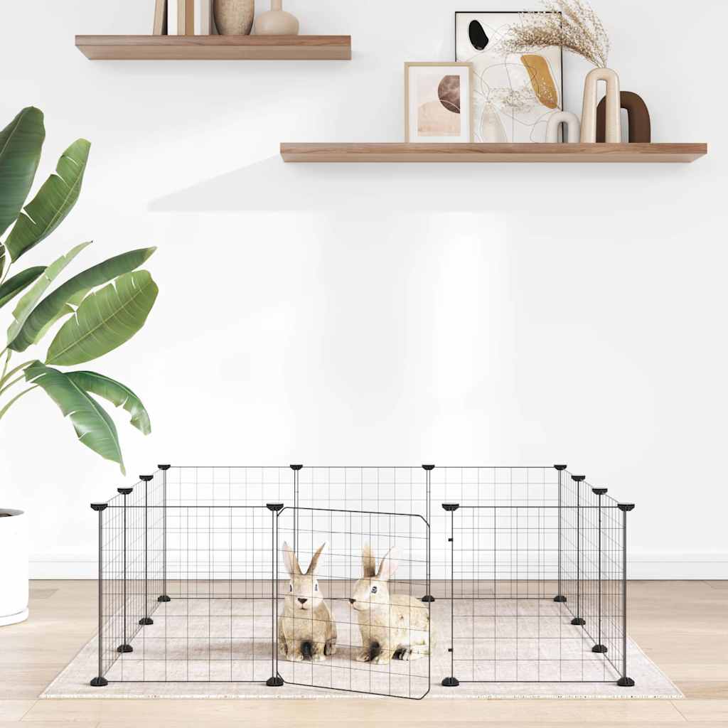 Gabbia per animali domestici a 12 pannelli con porta nera 35x35 cm in acciaio