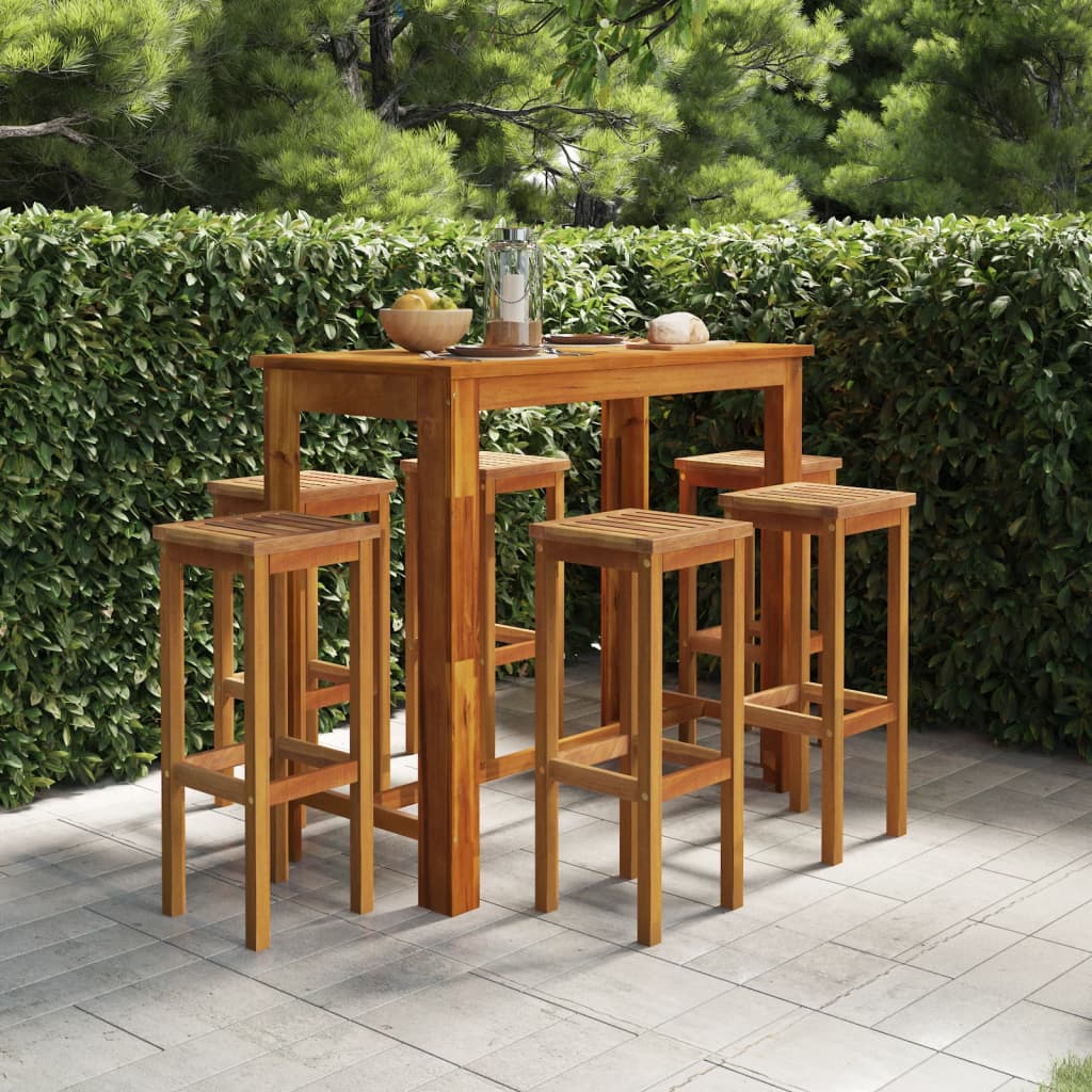 Set da Bar da Giardino 7 pz in Legno Massello di Acacia