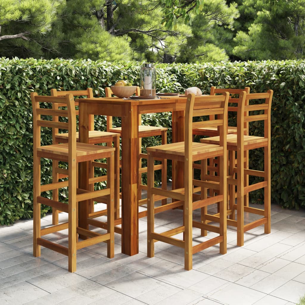 Set da Bar da Giardino 7 pz in Legno Massello di Acacia