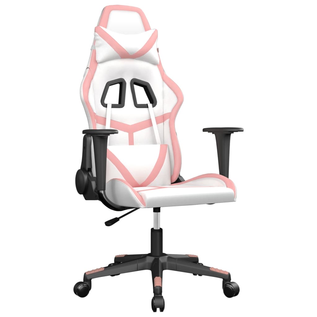 Sedia da Gaming Massaggiante Bianco e Rosa in Similpelle
