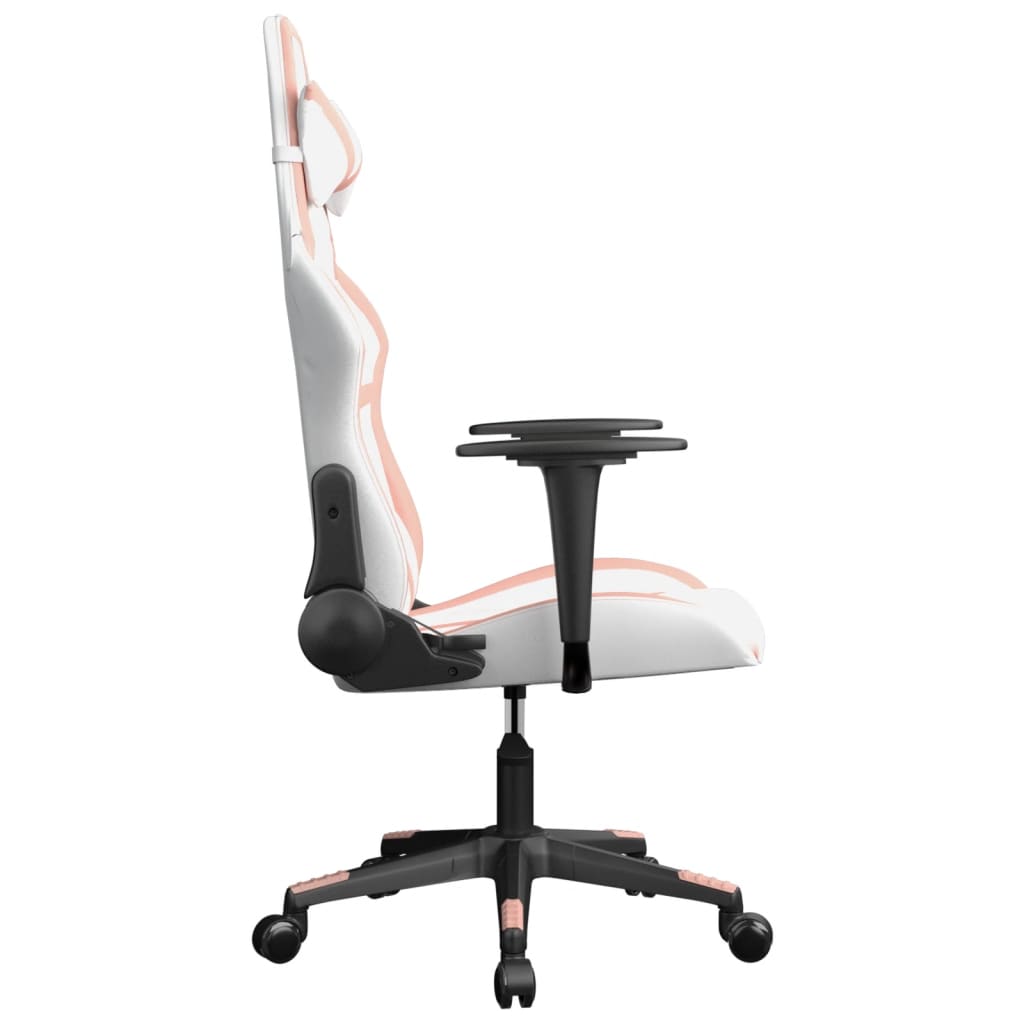 Sedia da Gaming Massaggiante Bianco e Rosa in Similpelle