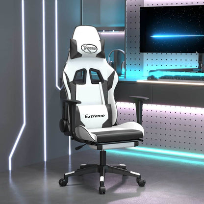 Sedia da Gaming Massaggio Poggiapiedi Bianco e Nero Similpelle