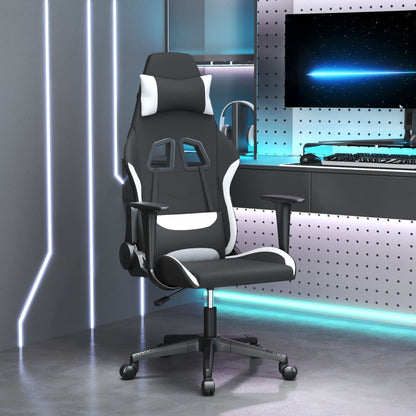 Sedia da Gaming Nero e Bianco in Tessuto