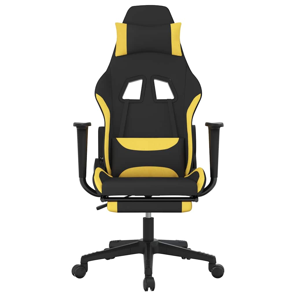 Sedia da Gaming Massaggio e Poggiapiedi Tessuto Nero e Giallo