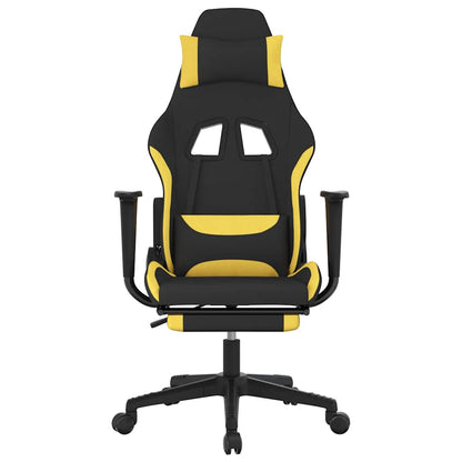 Sedia da Gaming Massaggio e Poggiapiedi Tessuto Nero e Giallo