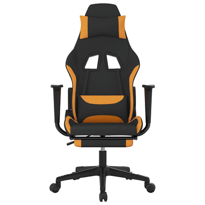 Sedia da Gaming Massaggi e Poggiapiedi Tessuto Nero e Arancione