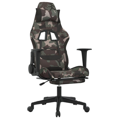 Sedia da Gaming Massaggi Poggiapiedi Nero e Mimetico in Tessuto