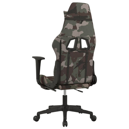 Sedia da Gaming Massaggi Poggiapiedi Nero e Mimetico in Tessuto