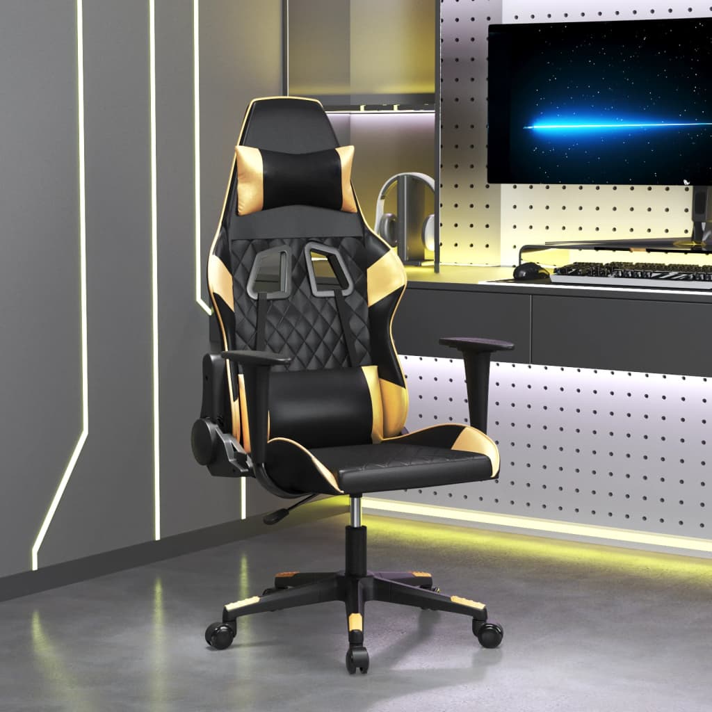 Sedia da Gaming Massaggiante Nero e Oro in Similpelle