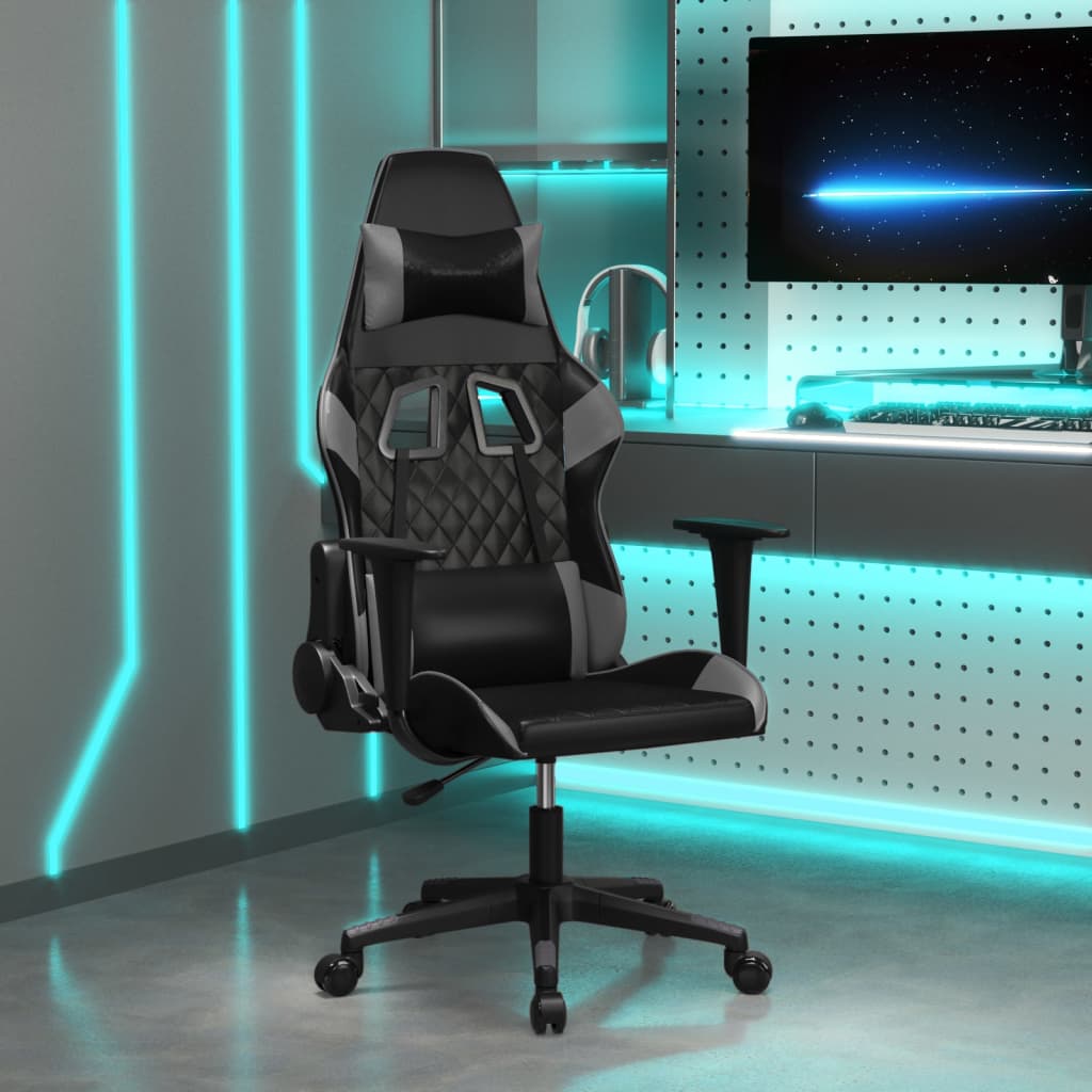 Sedia da Gaming Massaggiante Nero e Grigio in Similpelle