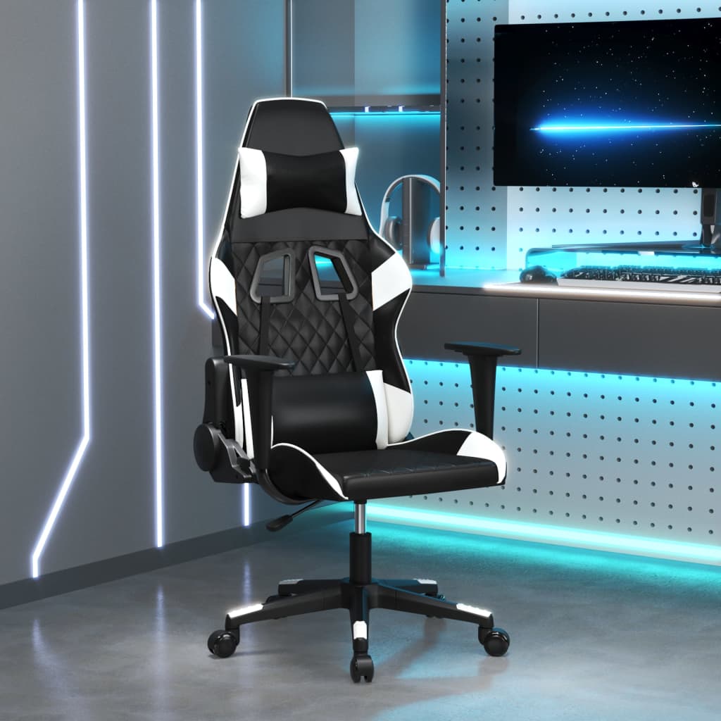 Sedia da Gaming Massaggiante Nera e Bianca in Similpelle