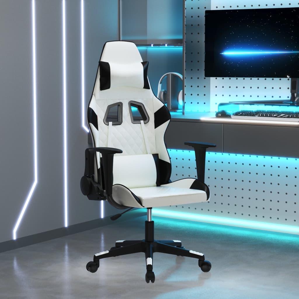Sedia da Gaming Massaggiante Bianco e Nero in Similpelle