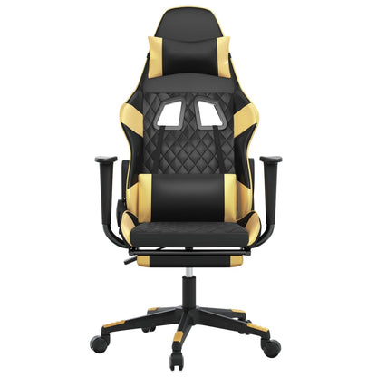 Sedia da Gaming Massaggiante Poggiapiedi Nero e Oro Similpelle