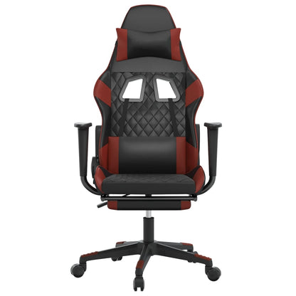 Sedia Gaming Massaggio Poggiapiedi Nero e Rosso Vino Similpelle
