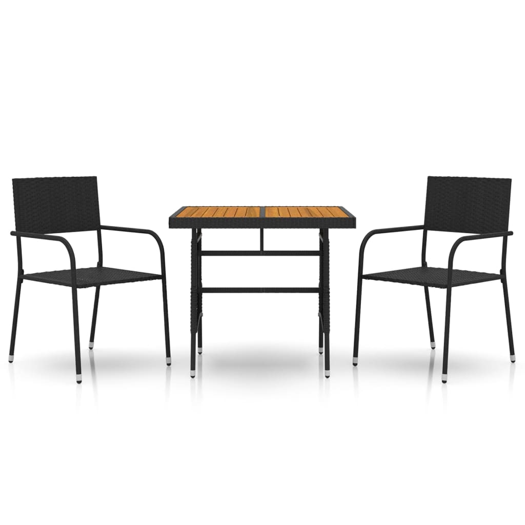 Set da Pranzo da Giardino 3 pz in Polyrattan Nero