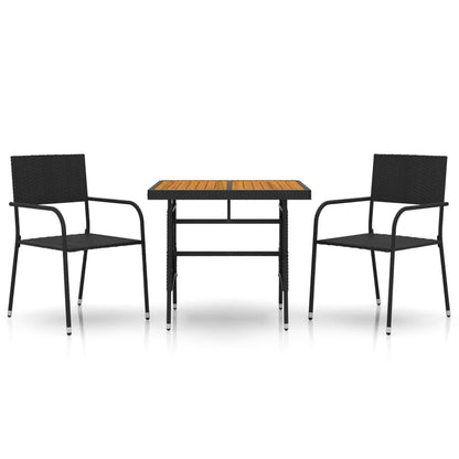 Set da Pranzo da Giardino 3 pz in Polyrattan Nero