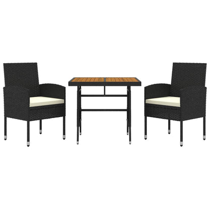 Set da Pranzo per Giardino 3 pz in Polyrattan Nero