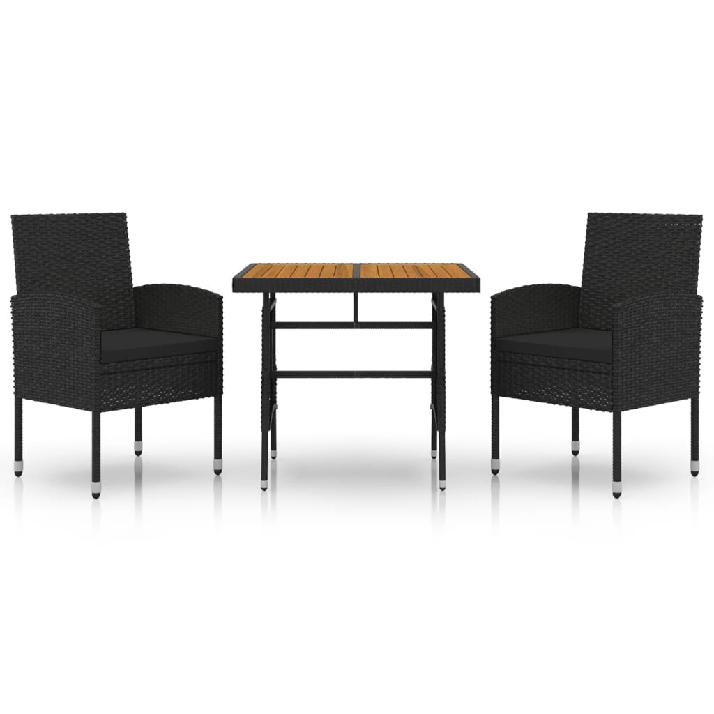 Set da Pranzo per Giardino 3 pz in Polyrattan Nero