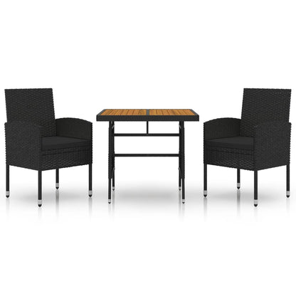 Set da Pranzo per Giardino 3 pz in Polyrattan Nero