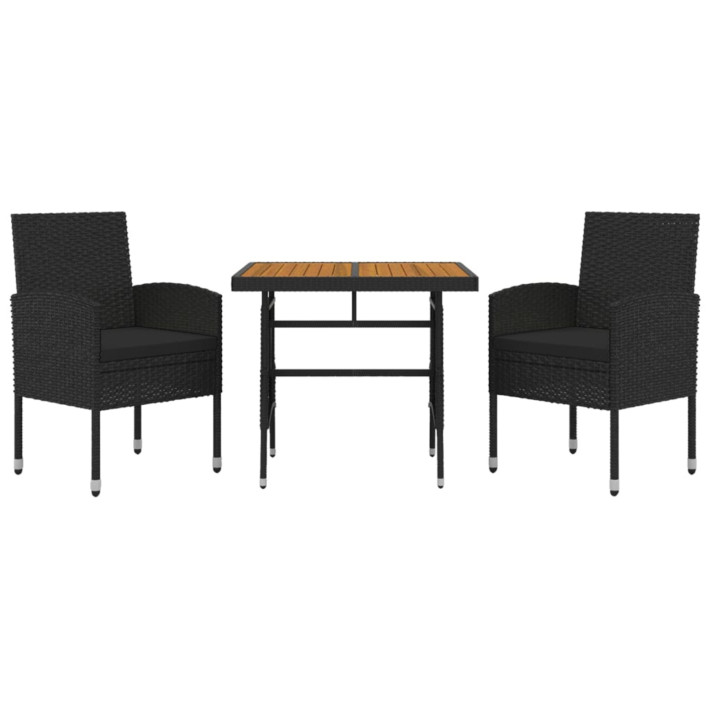 Set da Pranzo per Giardino 3 pz in Polyrattan Nero