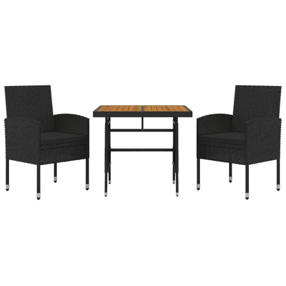 Set da Pranzo per Giardino 3 pz in Polyrattan Nero