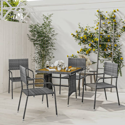 Set da Pranzo per Esterni 5 pz in Polyrattan Grigio