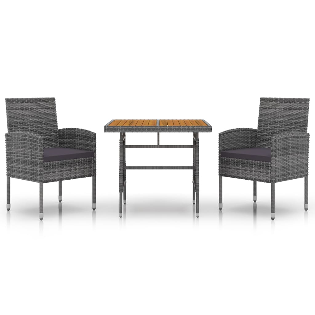 Set da Pranzo per Esterni 3 pz in Polyrattan Grigio