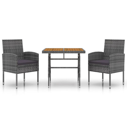 Set da Pranzo per Esterni 3 pz in Polyrattan Grigio