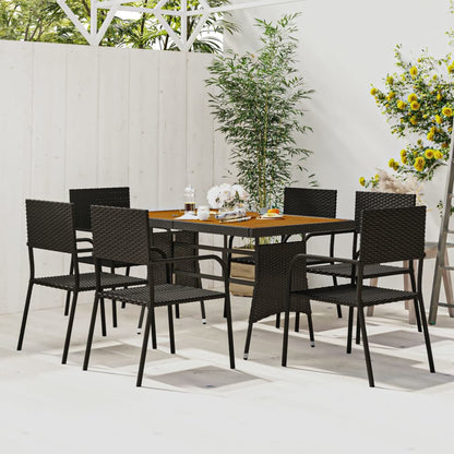 Set da Pranzo per Esterni 7 pz in Polyrattan Nero