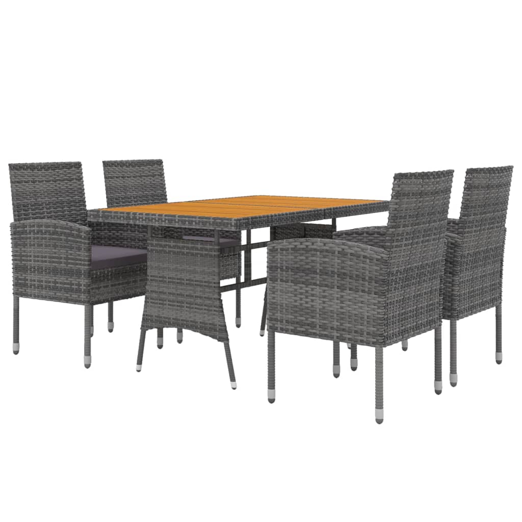 Set da Pranzo per Esterni 5 pz in Polyrattan Grigio