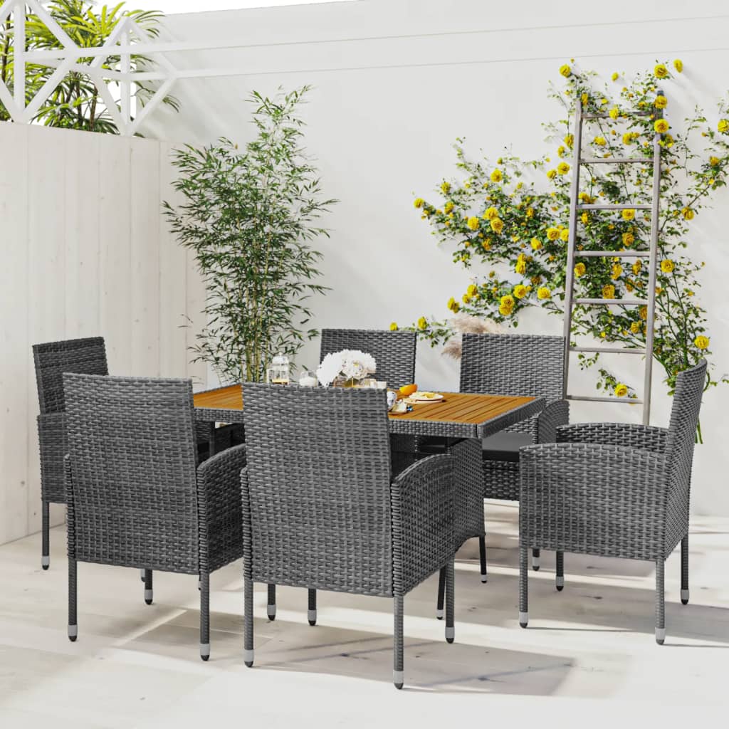 Set da Pranzo per Esterni 7 pz in Polyrattan Grigio