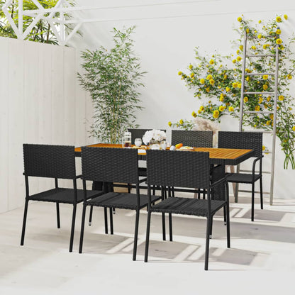 Set da Pranzo per Esterni 7 pz in Polyrattan Nero