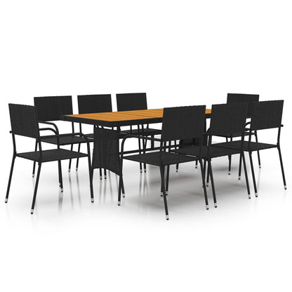 Set da Pranzo per Esterni 9 pz in Polyrattan Nero